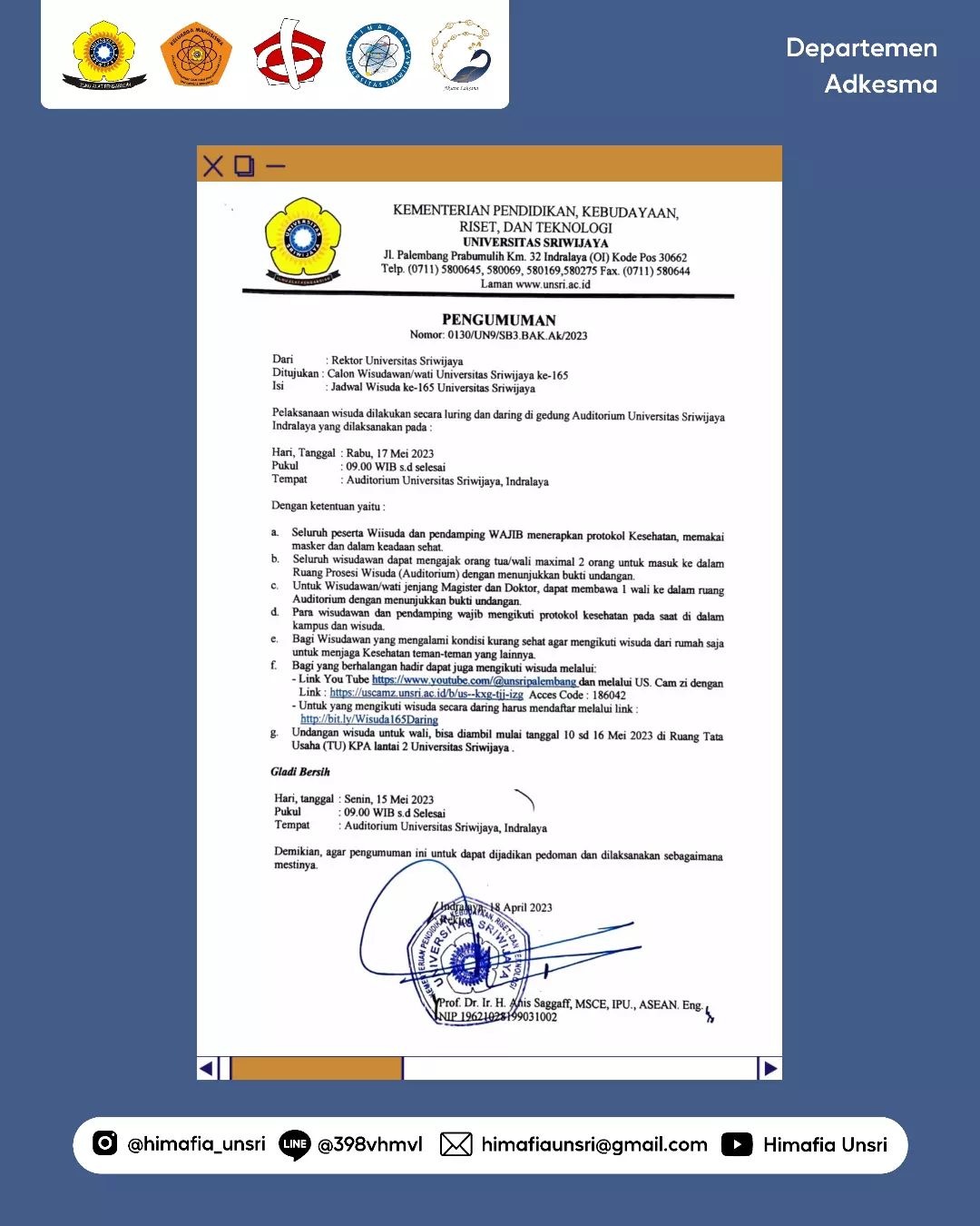 [Sekilas Info Adkesma #5 : Pengumuman Wisuda Ke-165]